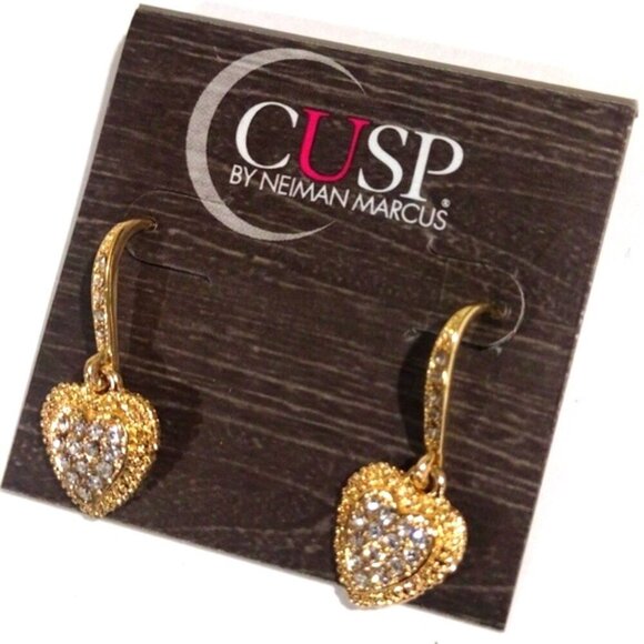 💖 CUSP by Neiman Marcus Gold-Tone Heart Crystal Drop Earrings - Women's Jewelry - Picture 1 of 11